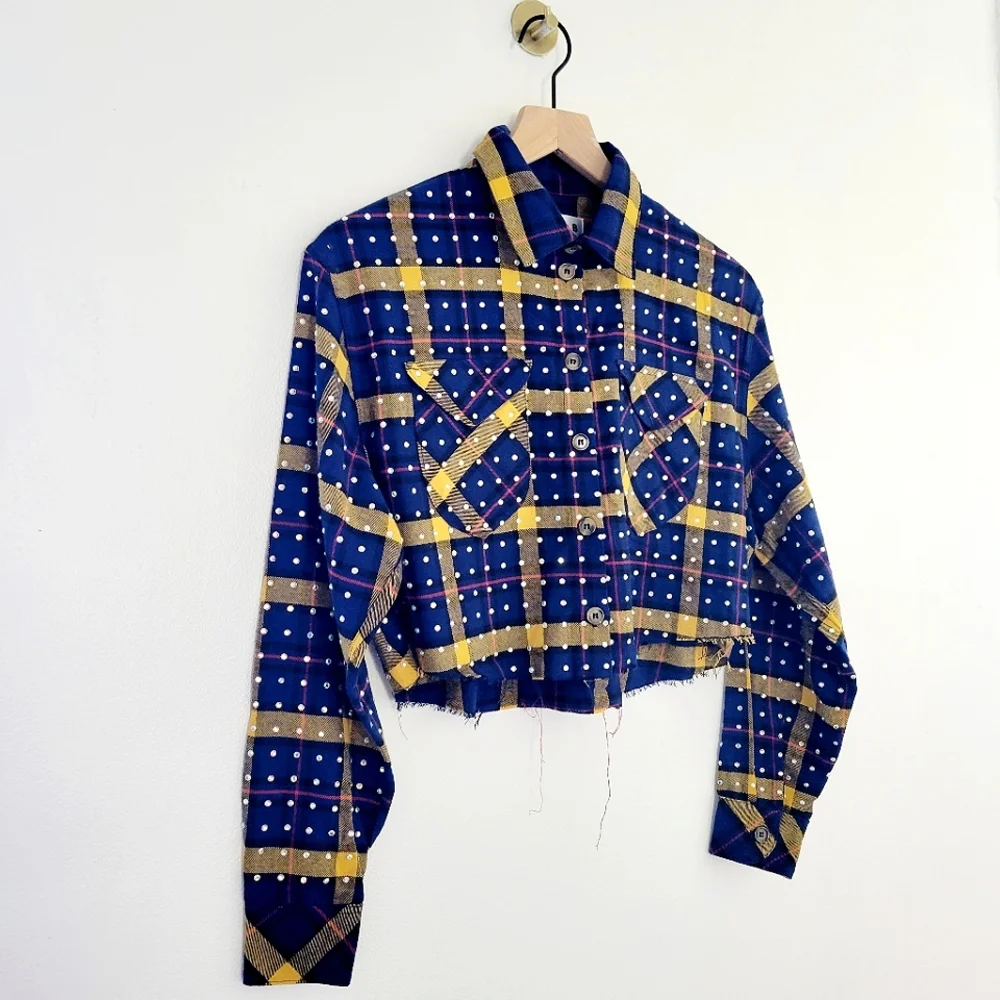 NWT Frankie B Rhinestone Jacket Plaid Flannel LA Streetwear RODEO FESTIVAL Rare